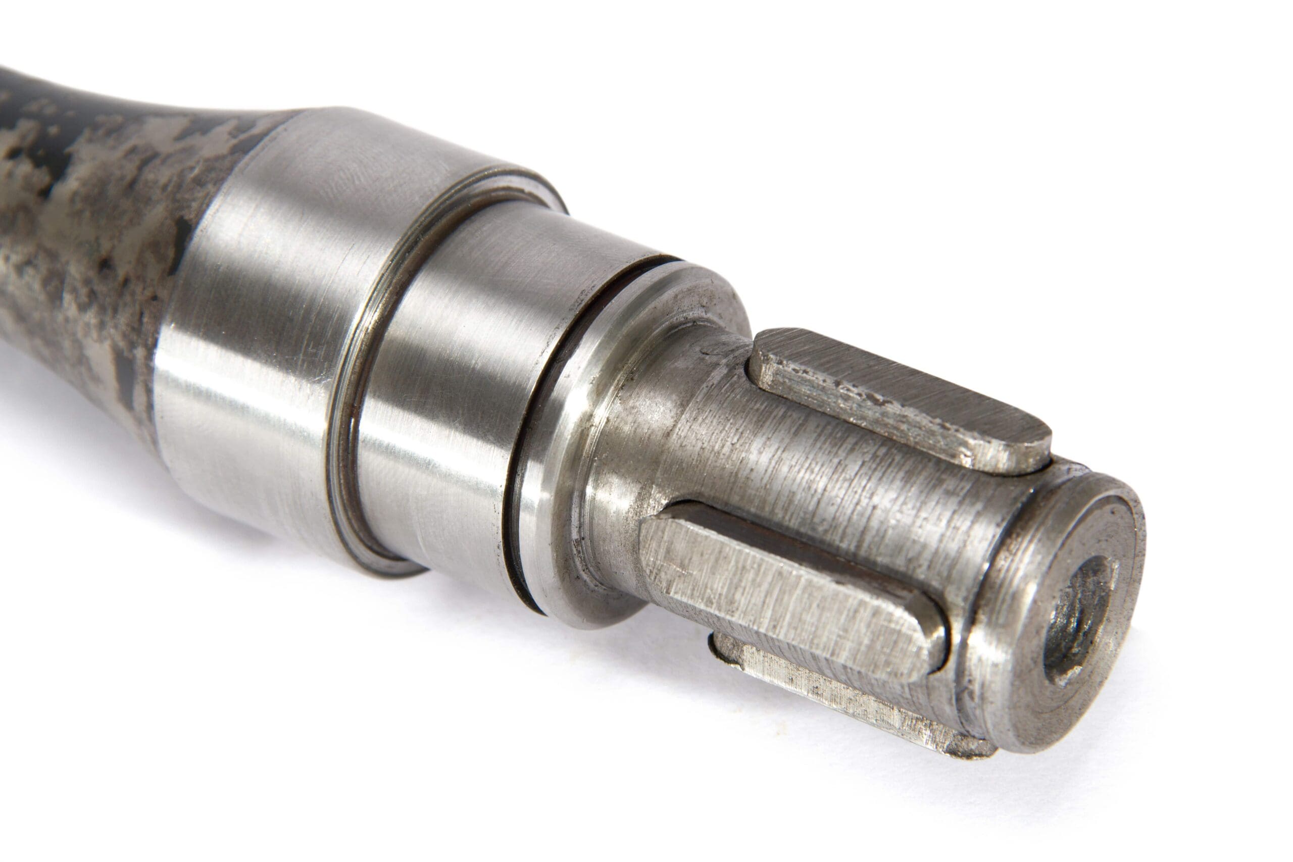 Complex forged shaft with keyed connection point, precision machined for EV applications.